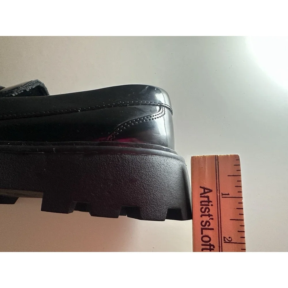 ZARA Women Chunky Black Faux Patent Leather‎ Rhinestone Loafers US 7.5 EU 38 NEW
